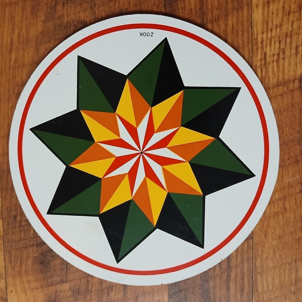 Vtg Zook Trivet Wall Art Pennsylvania  Dutch‎ Star Flower Kitschy MCM 7.75" Cork